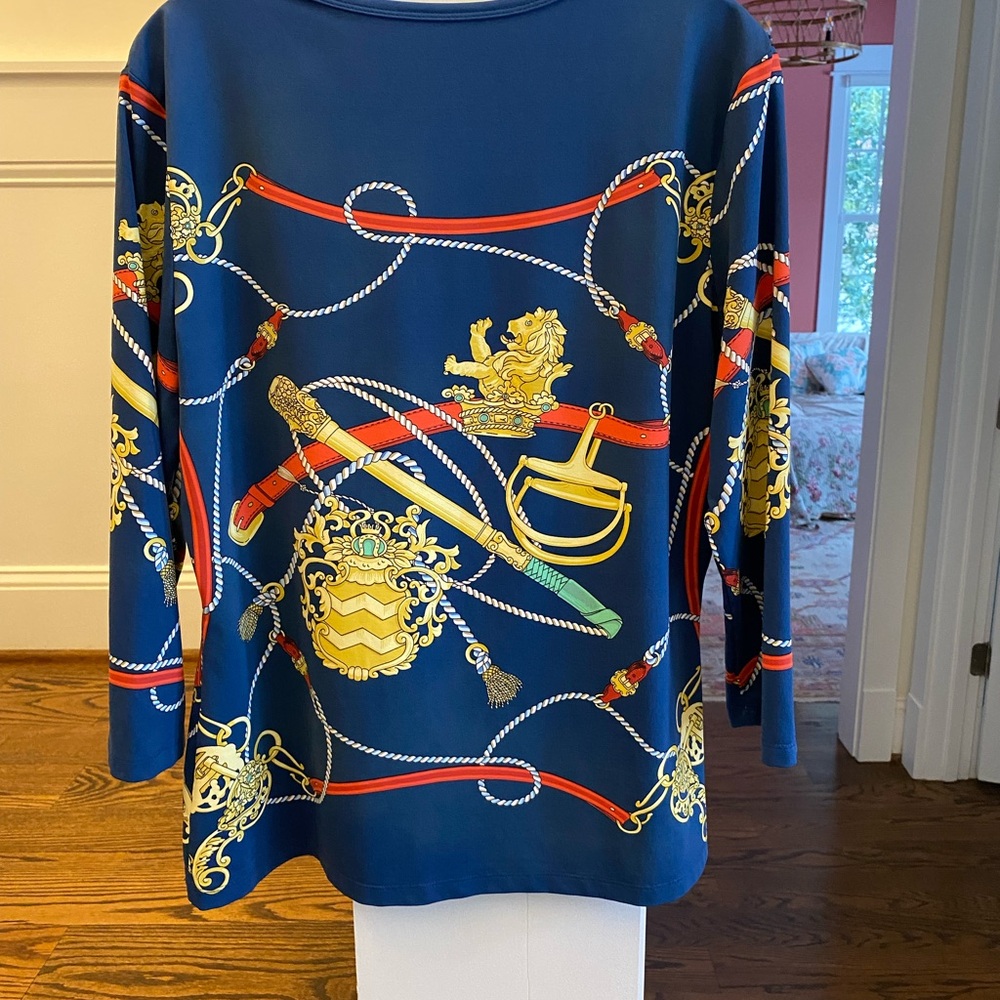 J. McLaughlin Signature Tee Equestrian Pattern Size XL - Picture 2 of 7